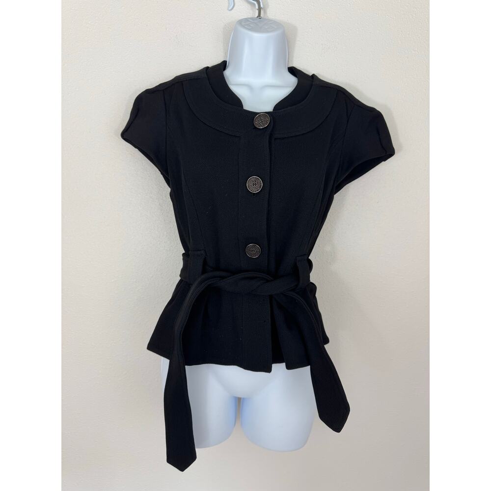 Diane von Furstenberg Black Knit Belted Button Top Size 6